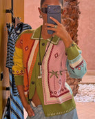 Never Fully Dressed Geometric Palm Cardigan in multi front view