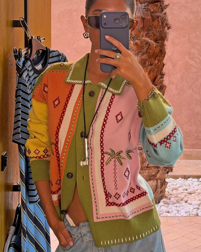 Never Fully Dressed Geometric Palm Cardigan in multi front view