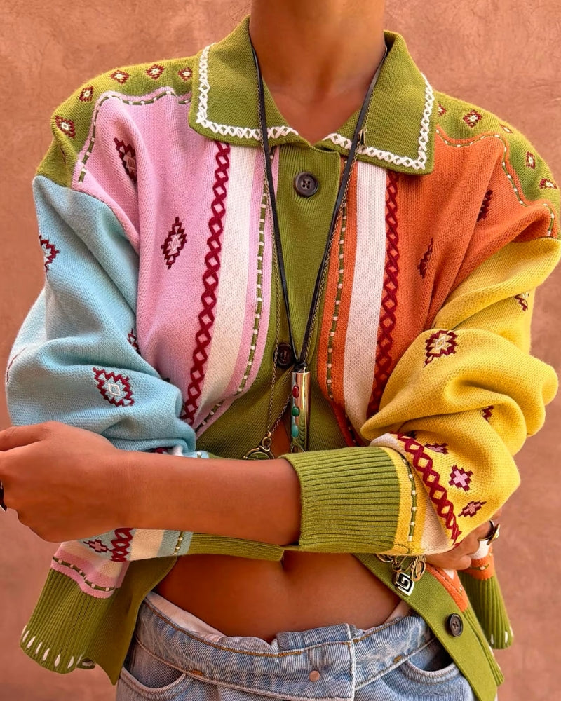 Never Fully Dressed Geometric Palm Cardigan in multi front view