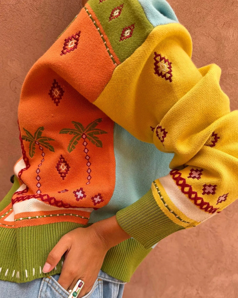 Never Fully Dressed Geometric Palm Cardigan in multi side view