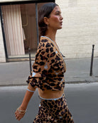 Never Fully Dressed Heart Leo Cardigan in Brown leopard print side view