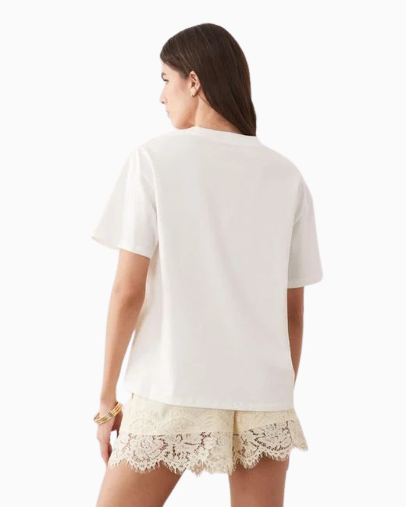 Never Fully Dressed Kiwi Boob T-Shirt in White back view