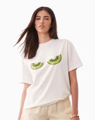Never Fully Dressed Kiwi Boob T-Shirt in White graphic detail