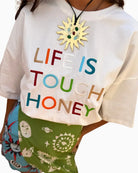 Never Fully Dressed Life Is Tough Embroidered T-Shirt white detail embroidery