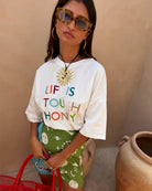 Never Fully Dressed Life Is Tough Embroidered T-Shirt white outfit view