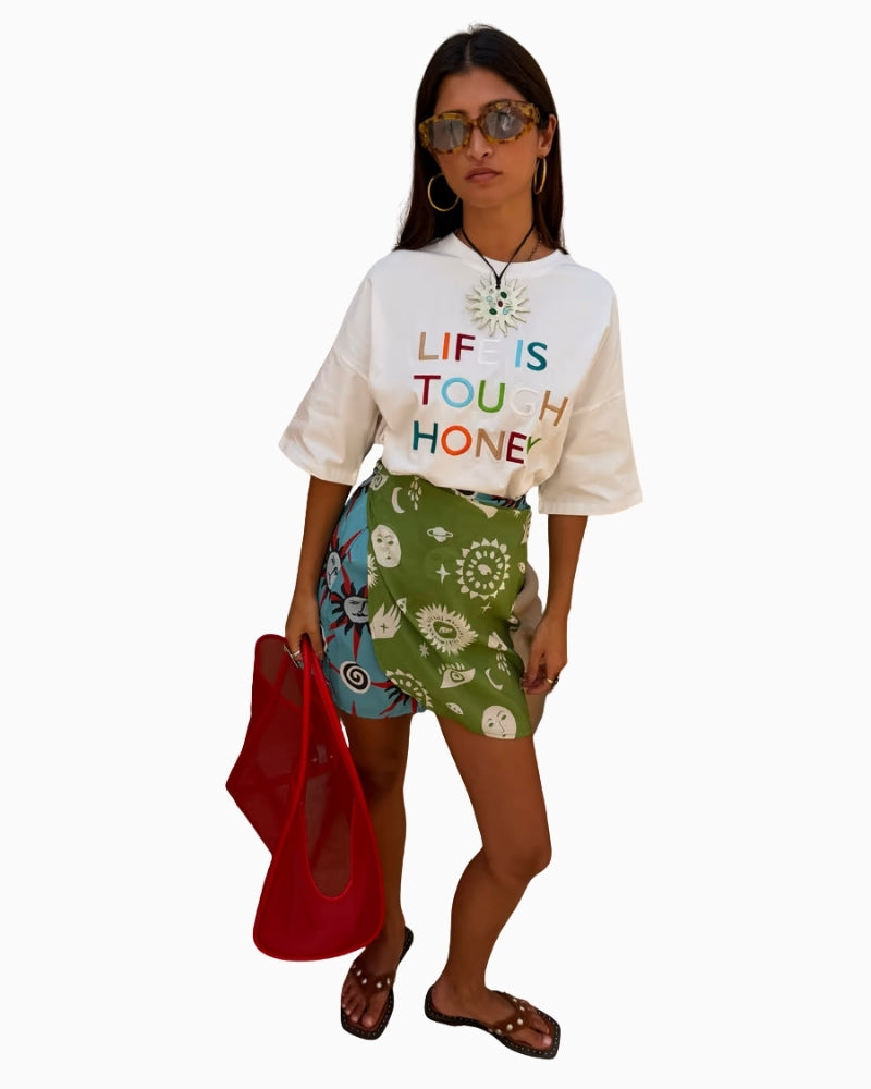 Never Fully Dressed Life Is Tough Embroidered T-Shirt white styled look