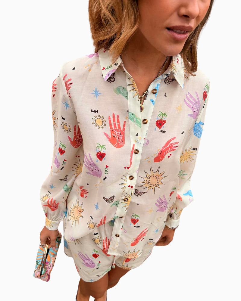 Never Fully Dressed Marley Shirt in Cream celestial print detail