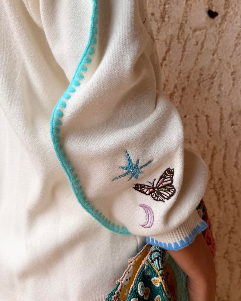Never Fully Dressed Martha Cardigan in Cream right sleeve detail