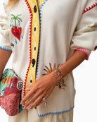 Never Fully Dressed Martha Cardigan in Cream yellow hem detail