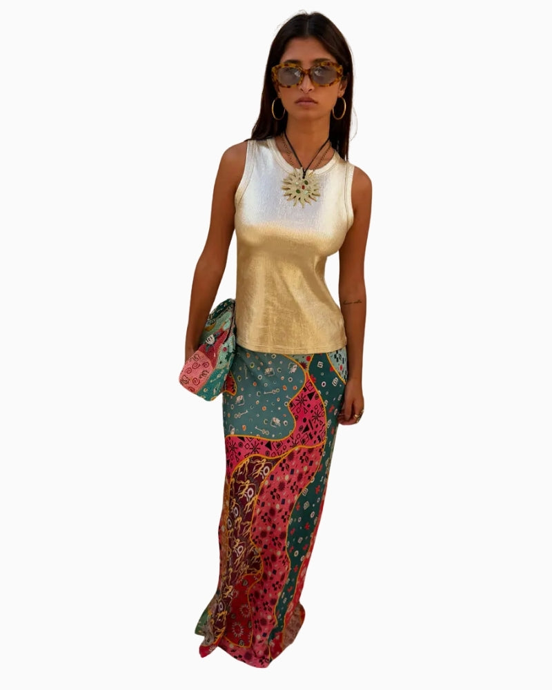 Never Fully Dressed Pastel Morocco Dorris Skirt multi color print styled outfit