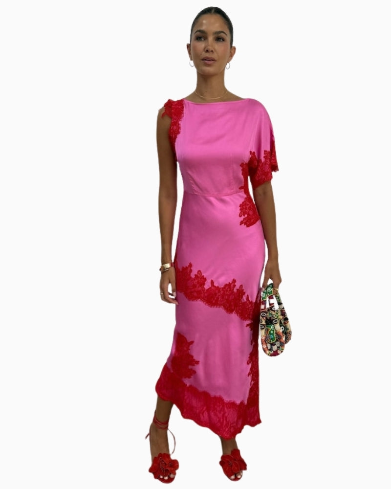 strapless open back dress Red and Pink Afia Midi Dress – Never Fully Dressed