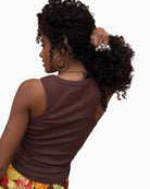 Never Fully Dressed Ribbed Tank in Brown embroidered logo detail