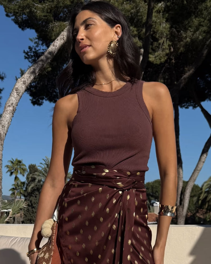 Never Fully Dressed Ribbed Tank in Brown front view