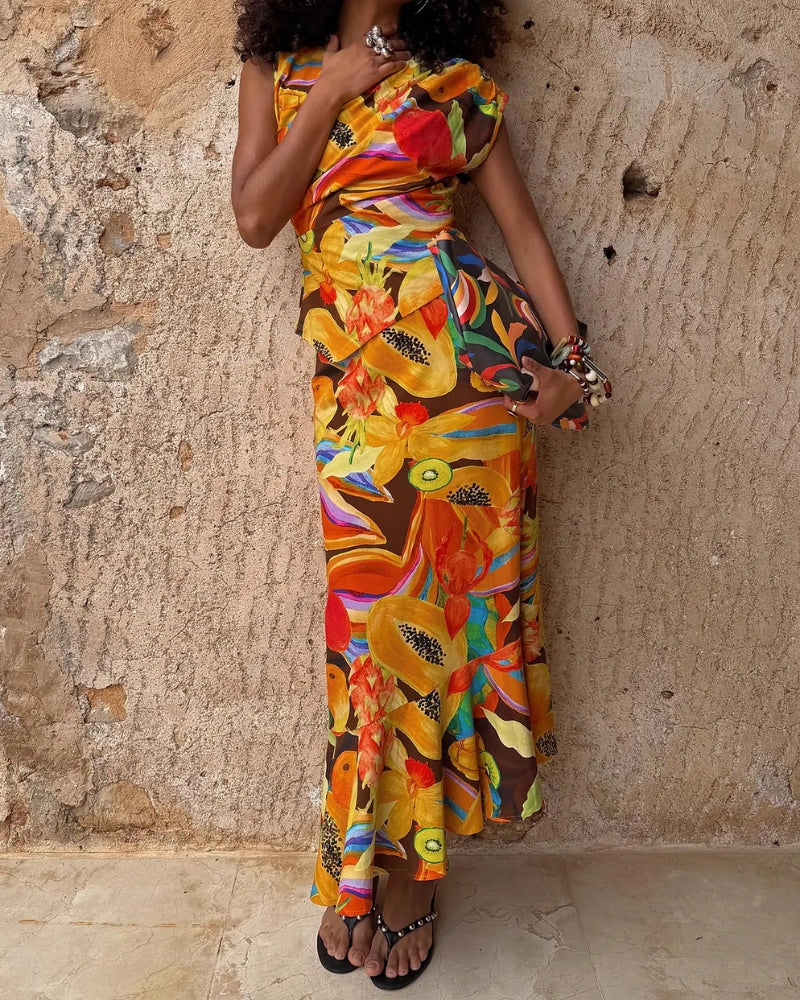 Never Fully Dressed Rio A-Symmetric Skirt in Multi front view
