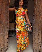 Never Fully Dressed Rio A-Symmetric Skirt in Multi tropical print detail