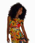 Never Fully Dressed Rio A-Symmetric Top in Multicoloured print detail