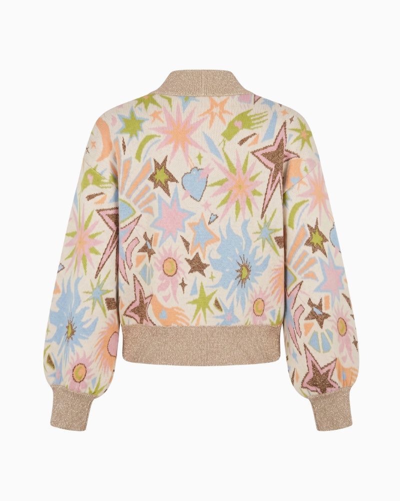 Never Fully Dressed Star Jacquard Knit Bomber in Multi back view