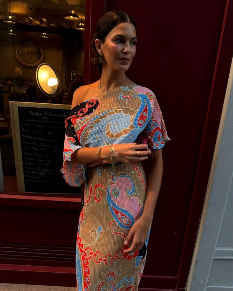 Never Fully Dressed Tilly Paisley Print Dress in multi abstract print detail