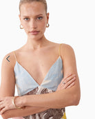 Never Fully Dressed Valeria Satin Cami Maxi Dress in pastel soleil print fabric detail