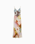 Never Fully Dressed Valeria Satin Cami Maxi Dress in pastel soleil print full front view