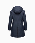 Normann Rain Coat in Blue back view with hood and rear zip detail