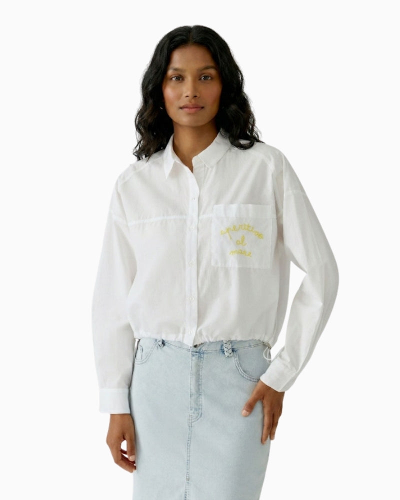OUI Cotton Poplin Blouse in optic white front view