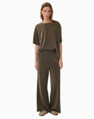 Olive wide leg trousers full length relaxed fit