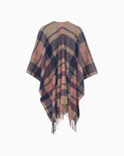 Back view of relaxed-fit pink cape showing draped cut
