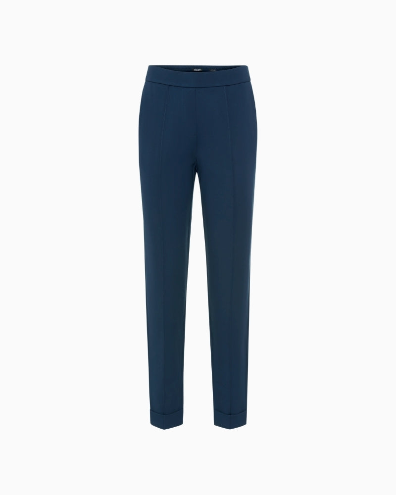 Olsen casual cropped trousers navy front view laid flat – Áines Boutique