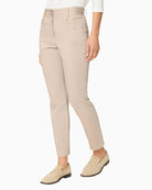 Olsen beige casual cropped trousers front view worn by woman – Áines Boutique