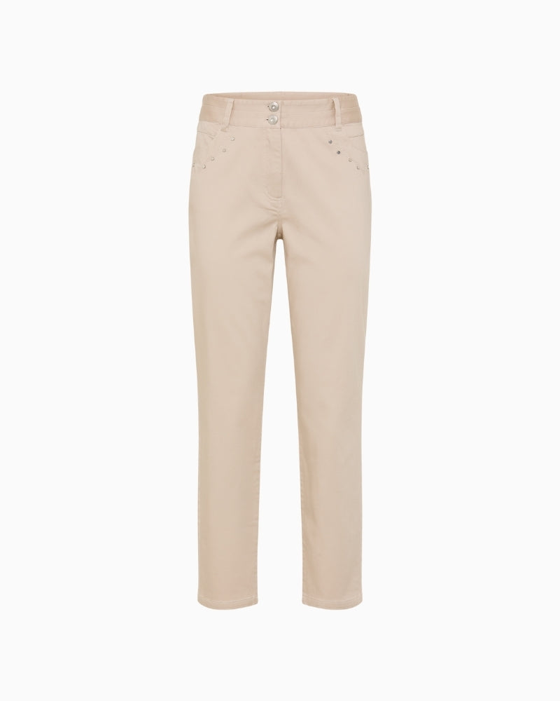Olsen beige casual cropped trousers front view  – Áines Boutique