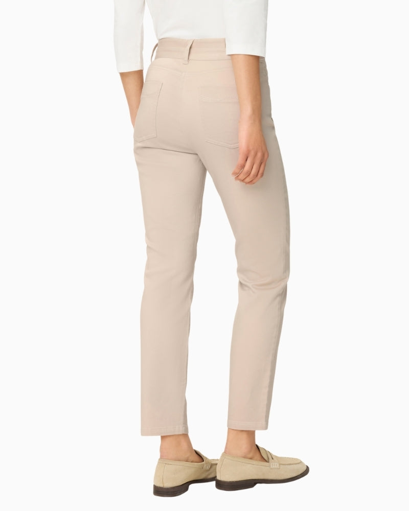 Olsen beige casual cropped trousers back view worn by model – Áines Boutique