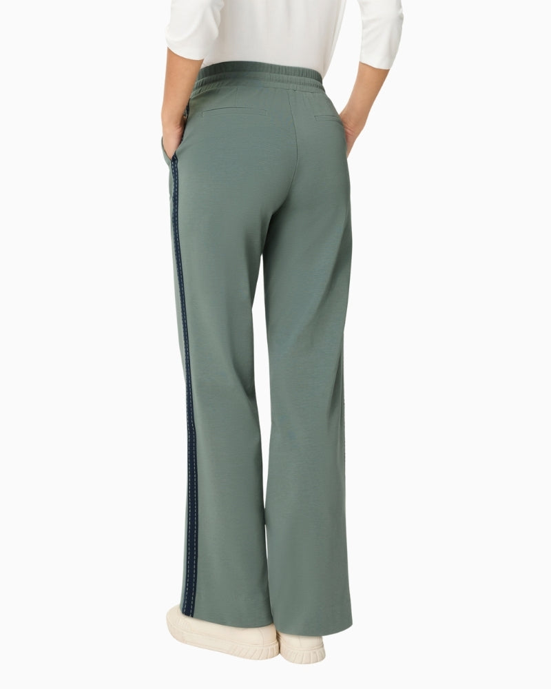 Olsen sage green casual long trousers back view – Áines Boutique