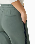 Olsen sage green casual long trousers close-up of waistband  – Áines Boutique