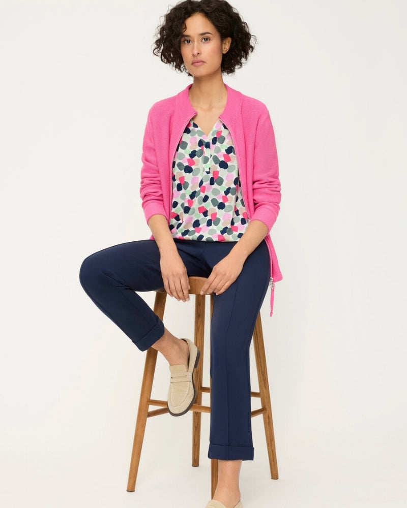 Olsen Clara print tunic top, woman wearing front view – Áines Boutique