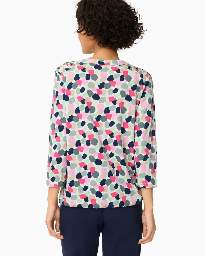 Olsen Clara print tunic top, woman wearing back view – Áines Boutique