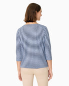 Olsen Clara print tunic top, woman wearing back view – Áines Boutique