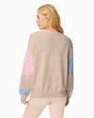 Woman wearing Olsen colour block knit pullover back view – Áines Boutique