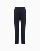 Back view of cropped navy trousers in viscose blend