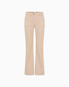 Olsen beige long denim trousers front view – Áines Boutique