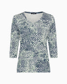 Olsen navy and green printed long sleeve T-shirt front view – Áines Boutique