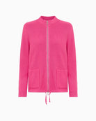 Olsen pink long sleeve zip cardigan front view laid flat – Áines Boutique