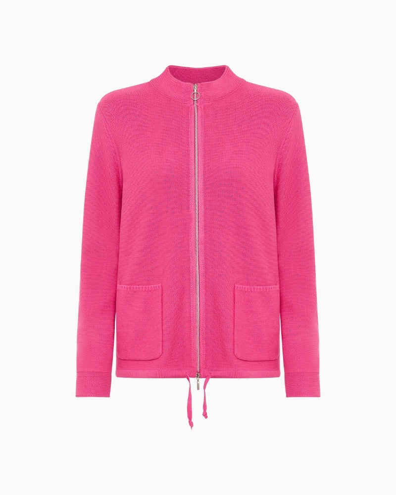 Olsen pink long sleeve zip cardigan front view laid flat – Áines Boutique