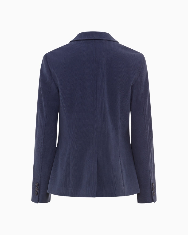 Back view of tailored blazer with structured fit