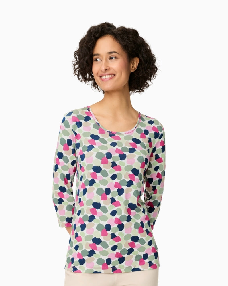 Olsen multicolour pebble print long sleeve T-shirt front view – Áines Boutique