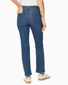 Woman wearing Olsen straight-leg jeans back view – Áines Boutique