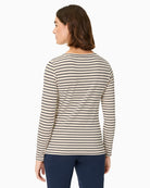 Woman wearing Olsen striped top back view – Áines Boutique