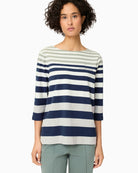 Olsen navy and sage striped long sleeve T-shirt front view – Áines Boutique