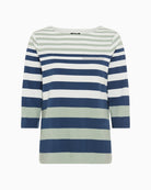 Olsen navy and sage striped long sleeve T-shirt front view – Áines Boutique