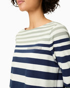 Olsen striped T-shirt neckline and chest detail – Áines Boutique